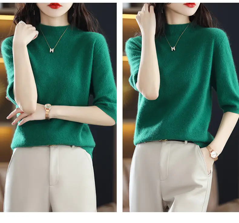 Women's 2025 Knitted Half-High Sweater Beige — feature 20