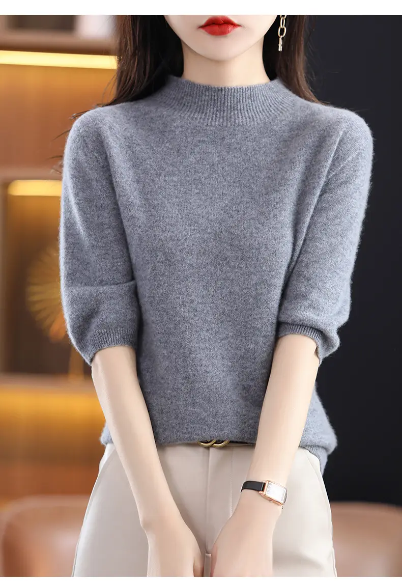 Women's 2025 Knitted Half-High Sweater Beige — feature 21