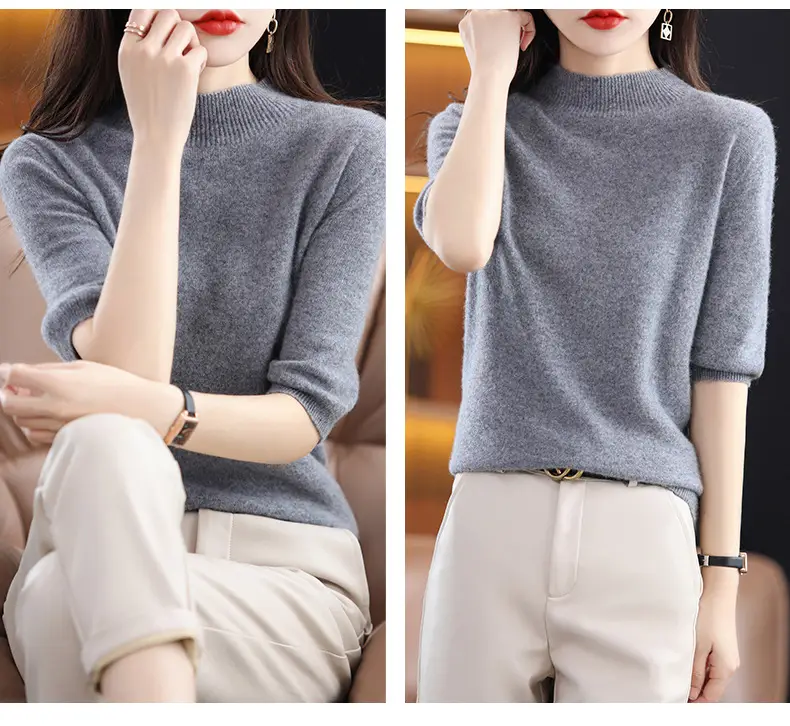 Women's 2025 Knitted Half-High Sweater Beige — feature 22