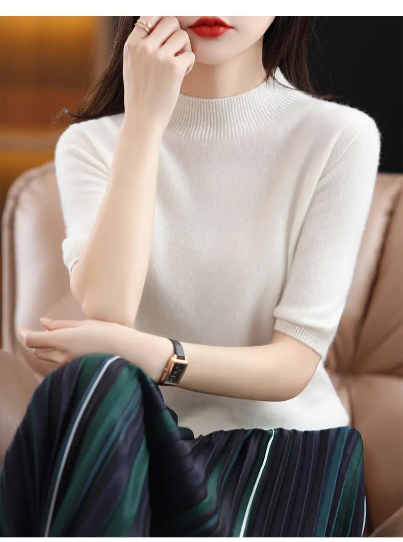 Women's 2025 Knitted Half-High Sweater Beige — feature 23