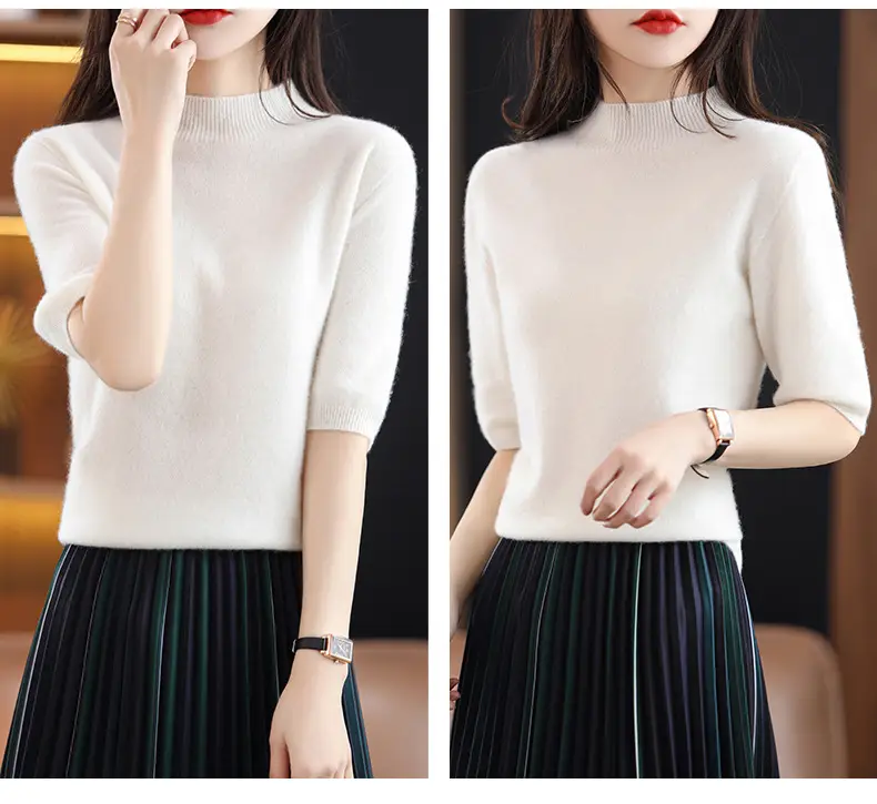 Women's 2025 Knitted Half-High Sweater Beige — feature 24