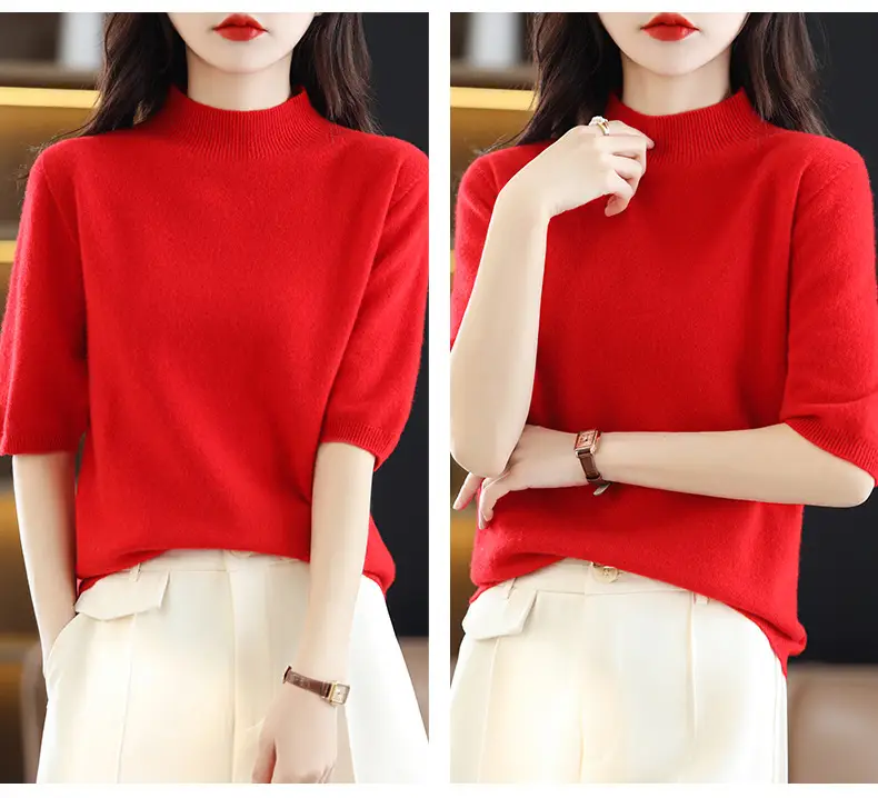 Women's 2025 Knitted Half-High Sweater Beige — feature 26