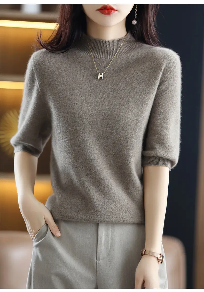 Women's 2025 Knitted Half-High Sweater Beige — feature 27