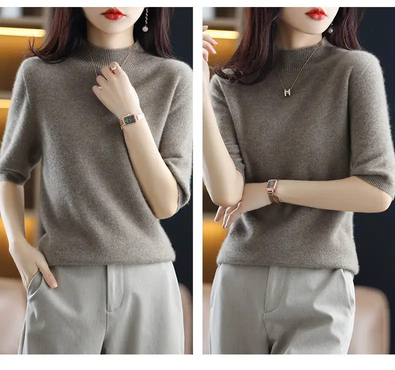 Women's 2025 Knitted Half-High Sweater Beige — feature 28