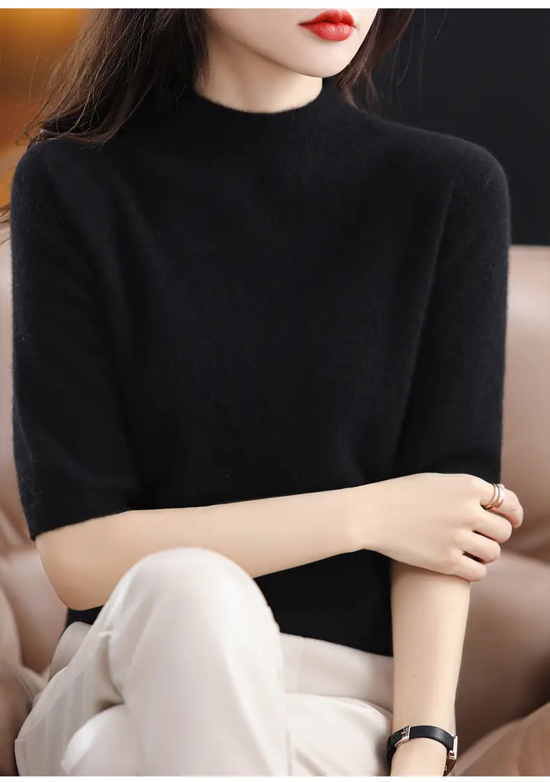 Women's 2025 Knitted Half-High Sweater Beige — feature 29