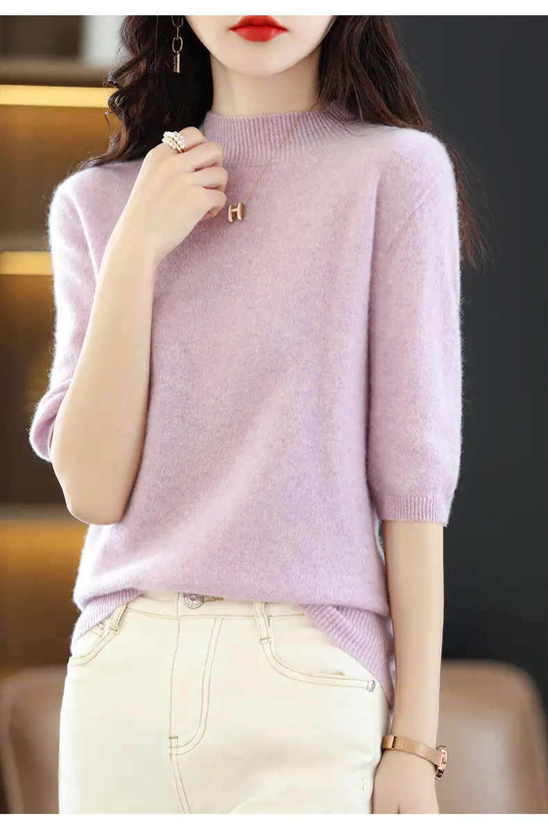 Women's 2025 Knitted Half-High Sweater Beige — feature 3