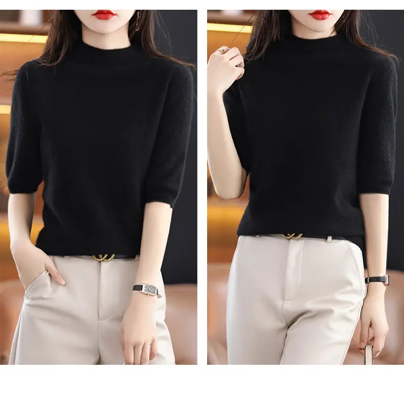Women's 2025 Knitted Half-High Sweater Beige — feature 30