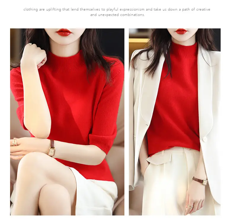 Women's 2025 Knitted Half-High Sweater Beige — feature 6