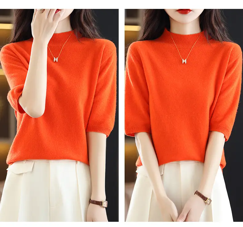 Women's 2025 Knitted Half-High Sweater Beige — feature 8