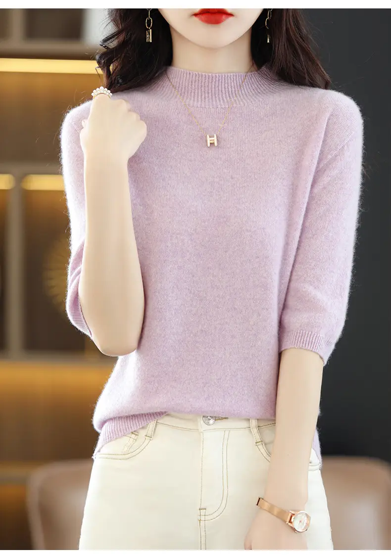 Women's 2025 Knitted Half-High Sweater Beige — feature 9