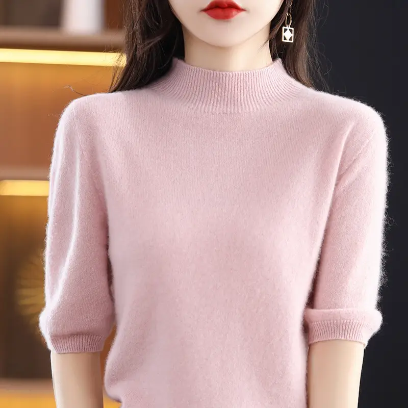 Women's 2025 Knitted Half-High Sweater Beige - Image 3