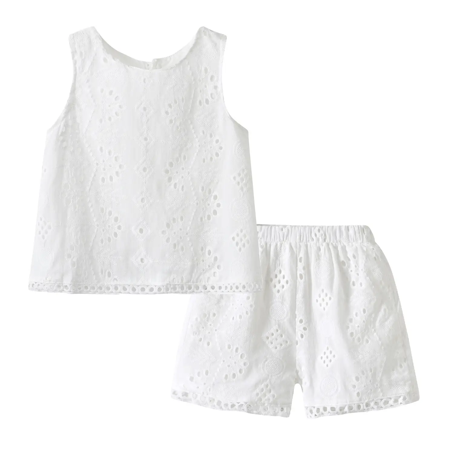 Girls White Jacquard Shorts Set Summer Vest Top - Image 6