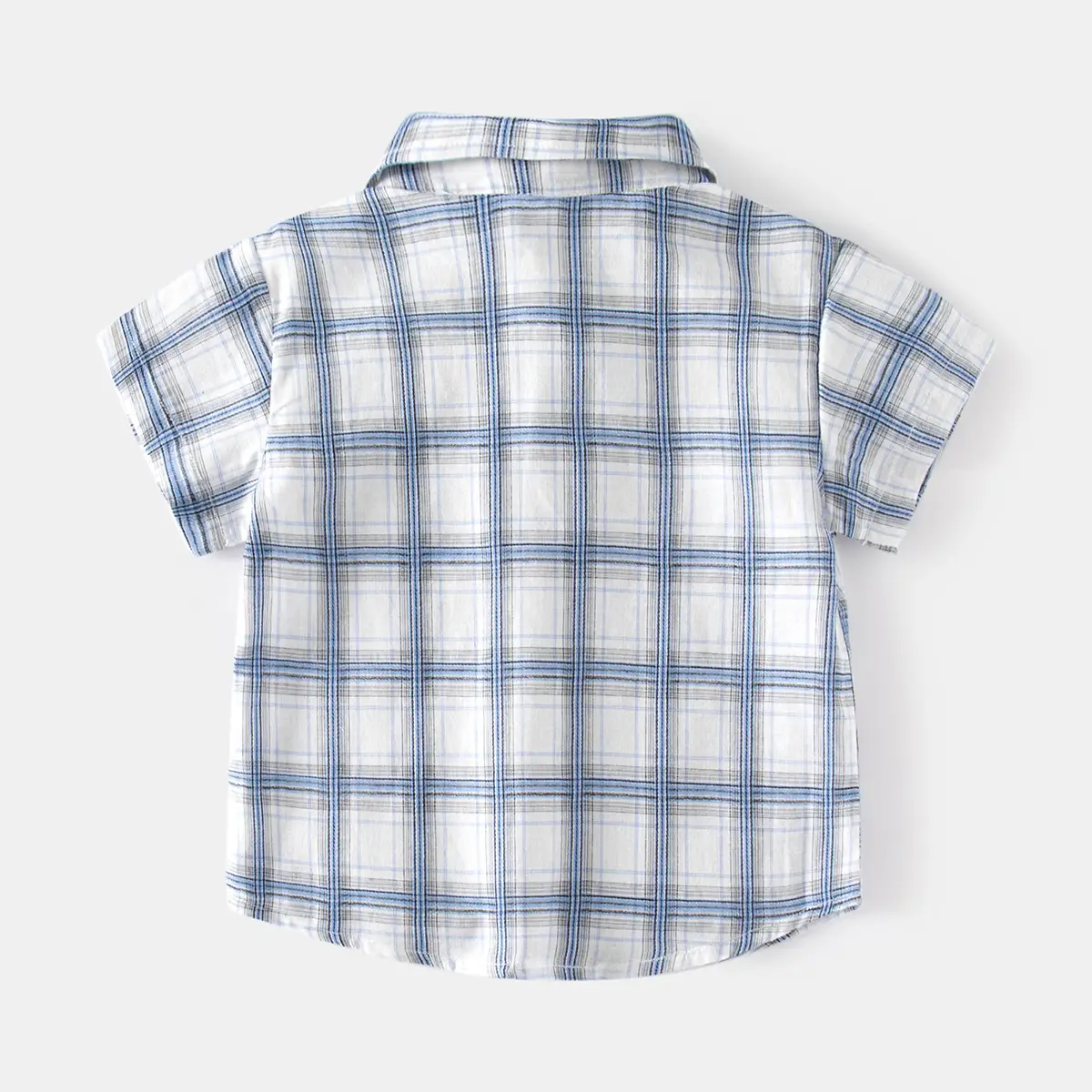 Blue Plaid Cotton Shirt for Kids Short Sleeve Casual Wear - Image 2