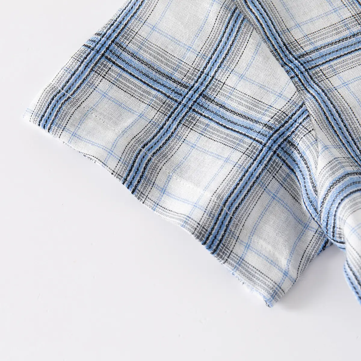 Blue Plaid Cotton Shirt for Kids Short Sleeve Casual Wear - Image 3