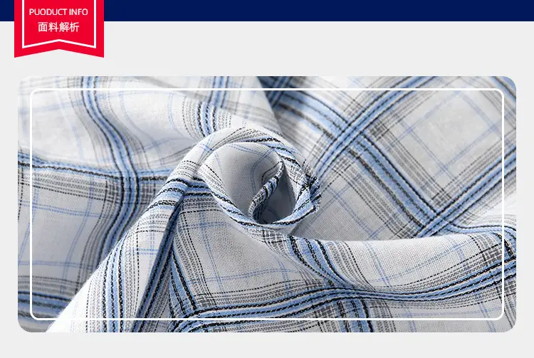 Blue Plaid Cotton Shirt for Kids Short Sleeve Casual Wear — feature 2