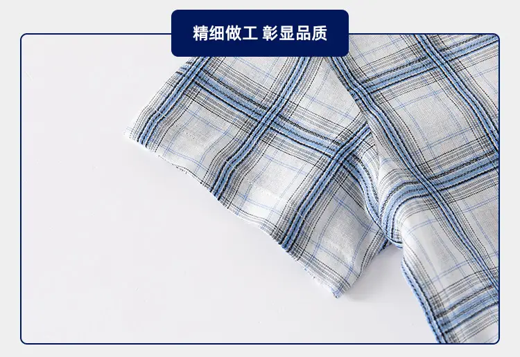 Blue Plaid Cotton Shirt for Kids Short Sleeve Casual Wear — feature 9