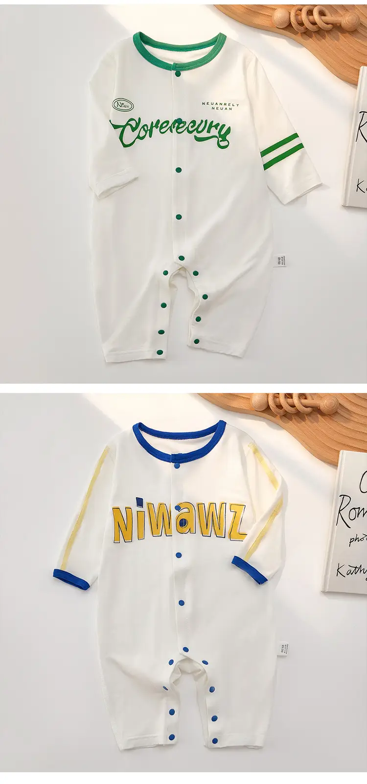 Baby's Green Embroidered Modal Jumpsuit Summer Pajamas — feature 8