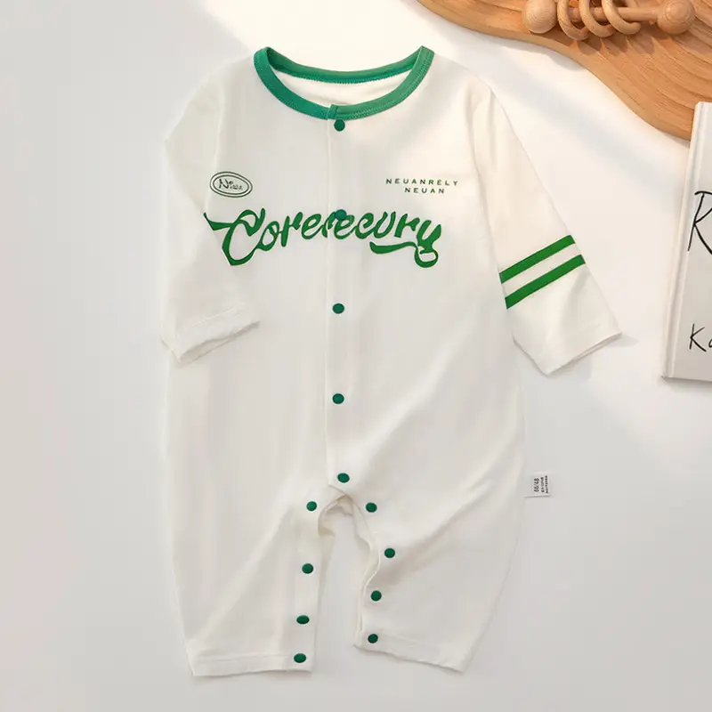 Baby's Green Embroidered Modal Jumpsuit Summer Pajamas