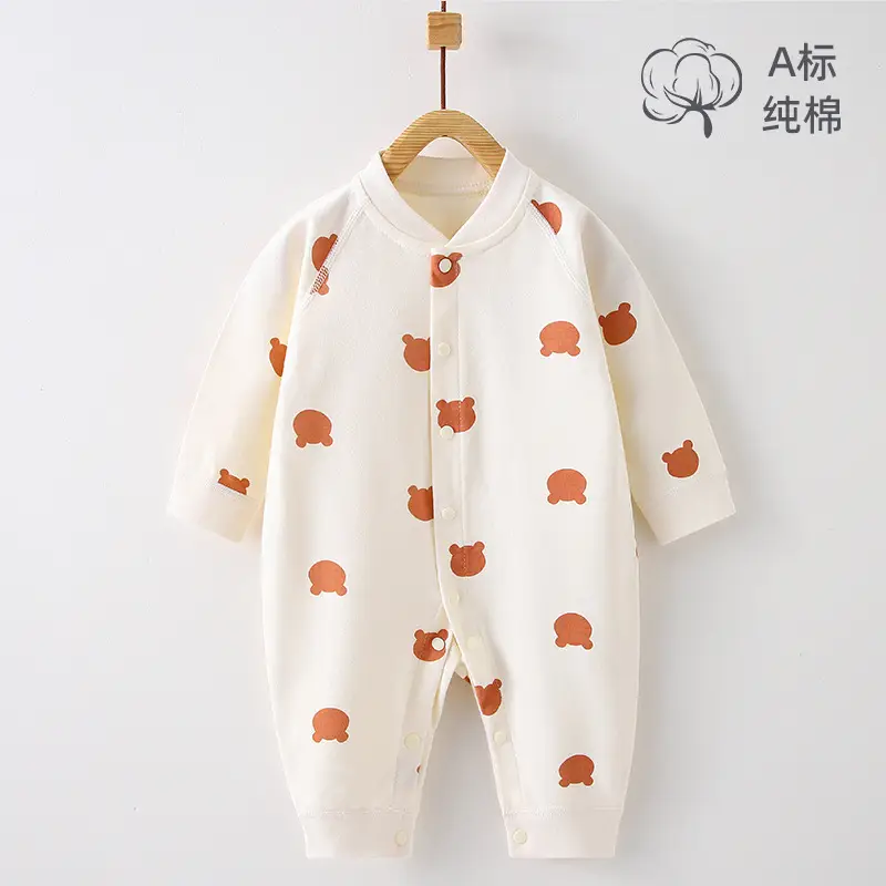 Baby Cotton Cartoon Bear Jumpsuit White Spring Autumn - Image 4