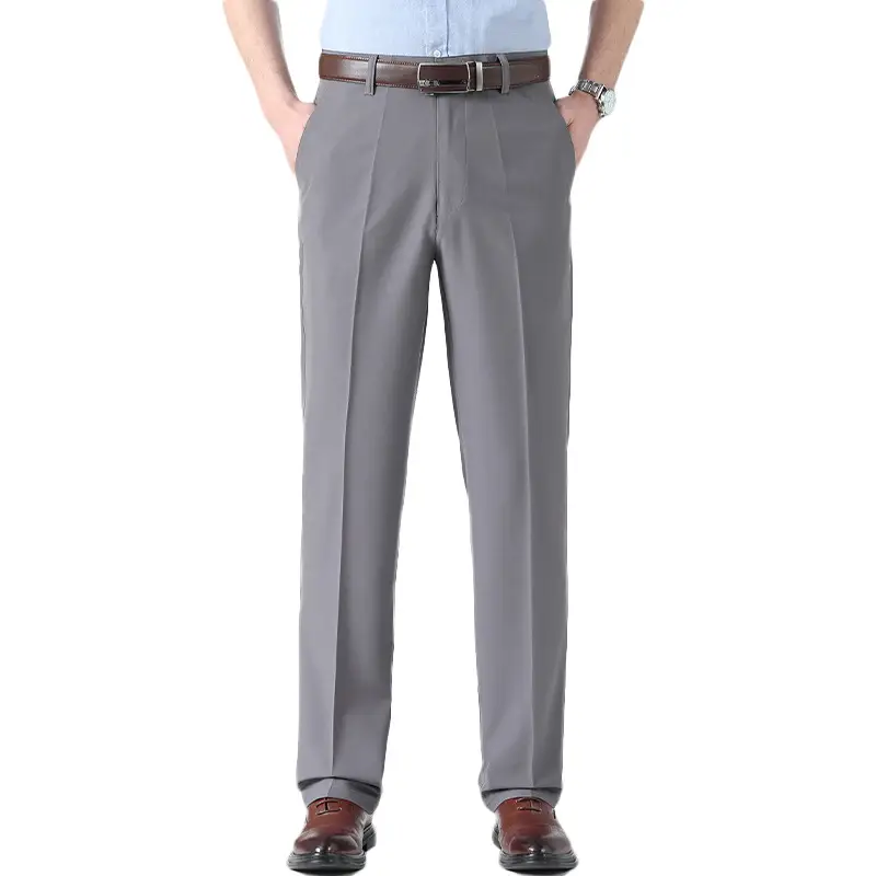 Men Ice Silk Pants Grey Loose Straight High Waist - Image 9