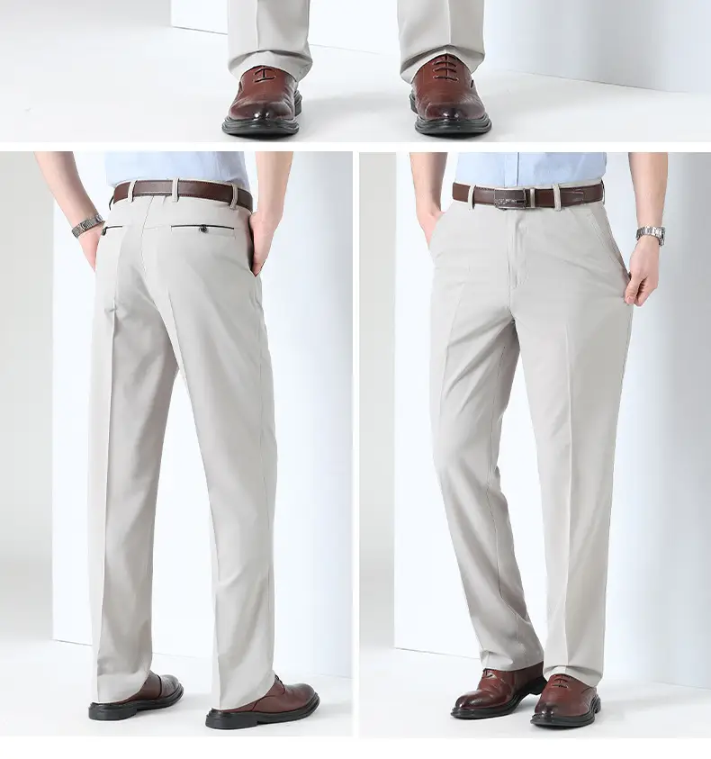 Men Ice Silk Pants Grey Loose Straight High Waist — feature 18