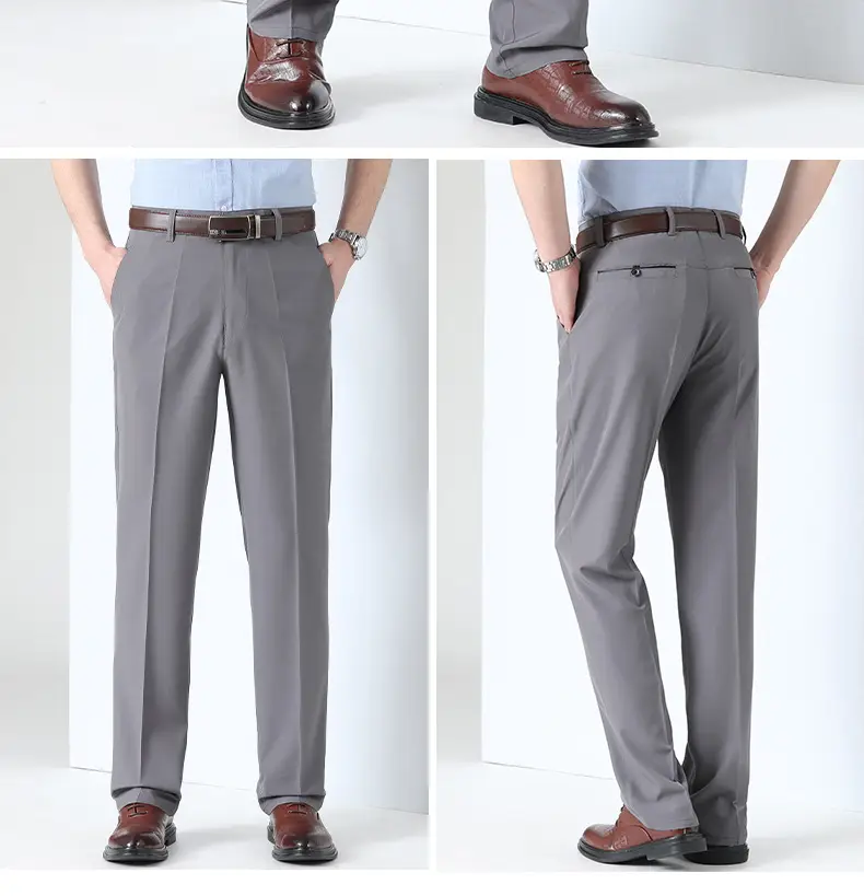 Men Ice Silk Pants Grey Loose Straight High Waist — feature 20