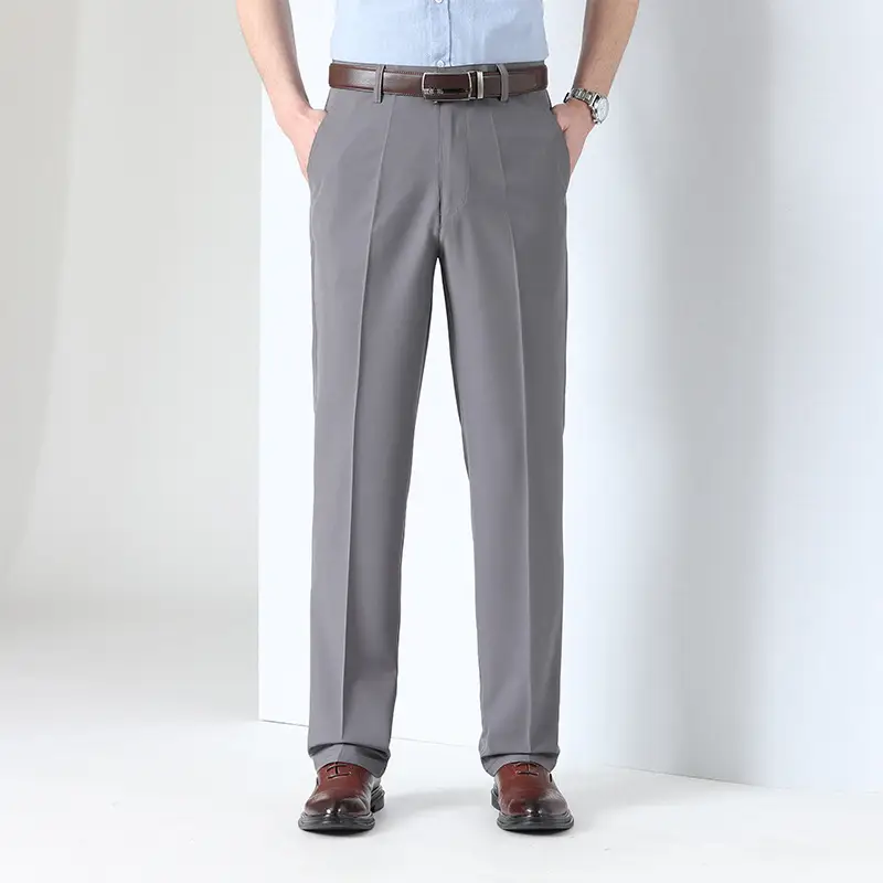 Men Ice Silk Pants Grey Loose Straight High Waist - Image 2