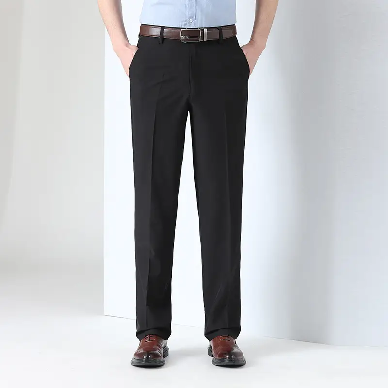 Men Ice Silk Pants Grey Loose Straight High Waist - Image 4