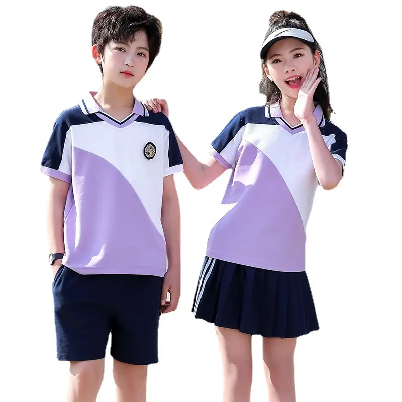 Guoguo Kids Polo Shirt Lavender White Black Primary School Uniform - Image 9
