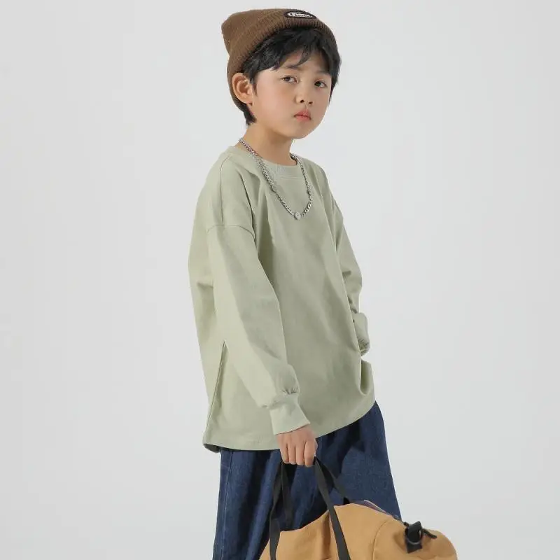 Children Pure Cotton White Long Sleeve T-Shirt Round Neck - Image 13