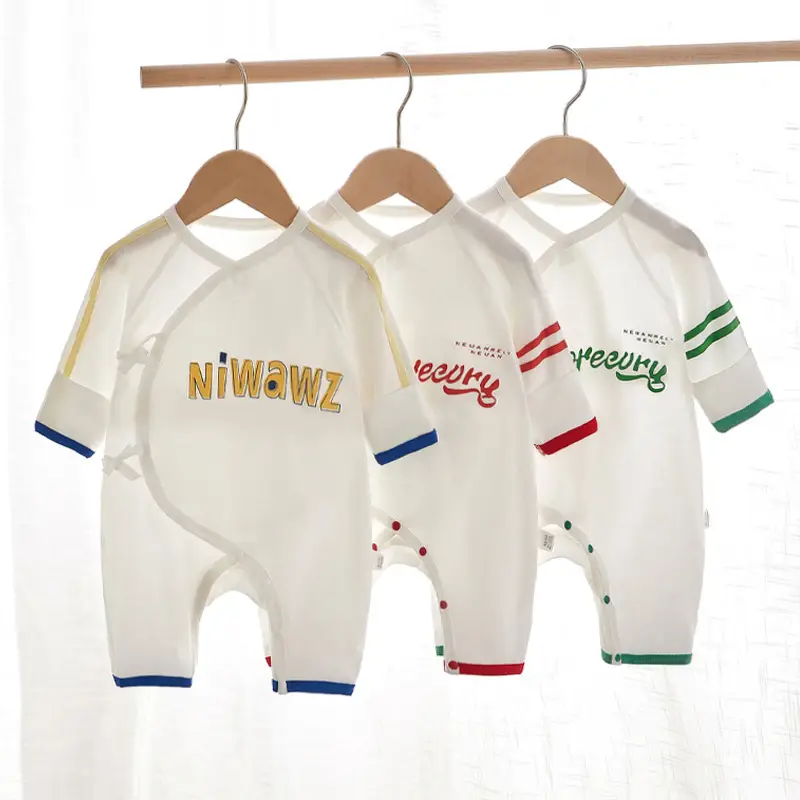 Newborn Baby Jumpsuit White Green Modal Monk Design - Image 4