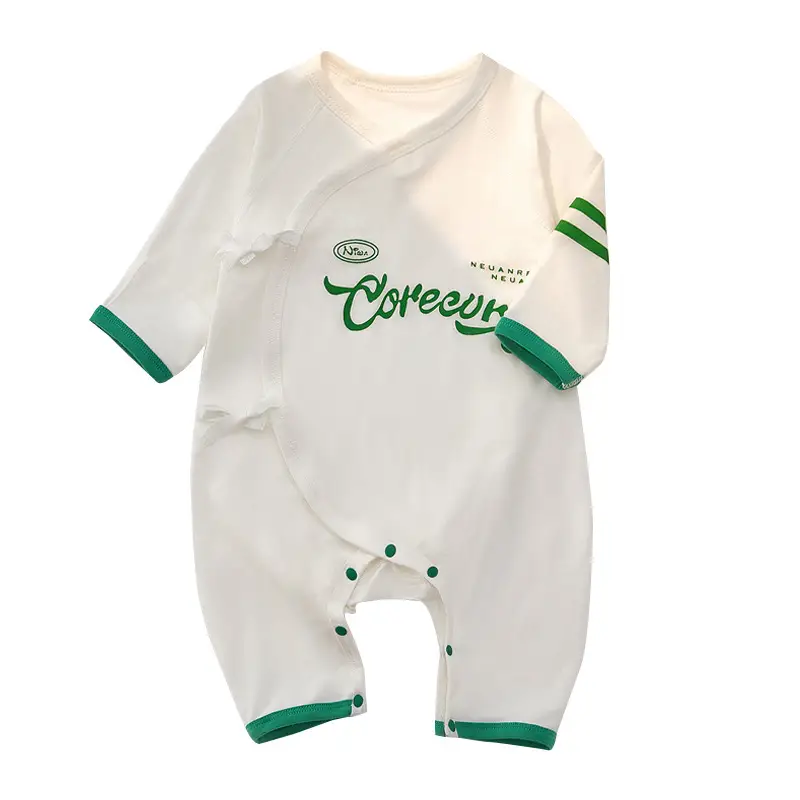Newborn Baby Jumpsuit White Green Modal Monk Design - Image 7