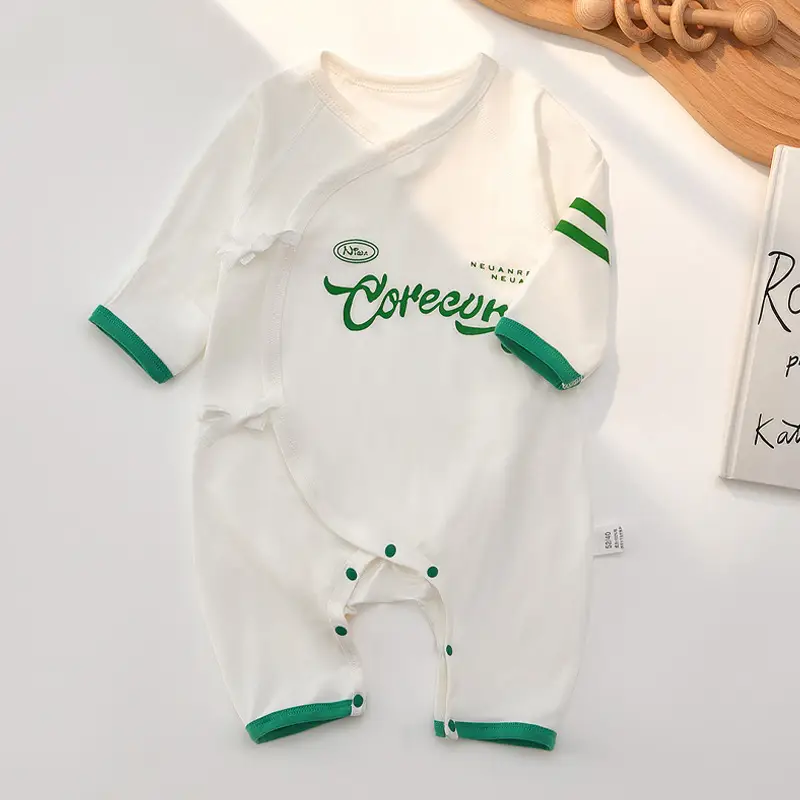 Newborn Baby Jumpsuit White Green Modal Monk Design - Image 2
