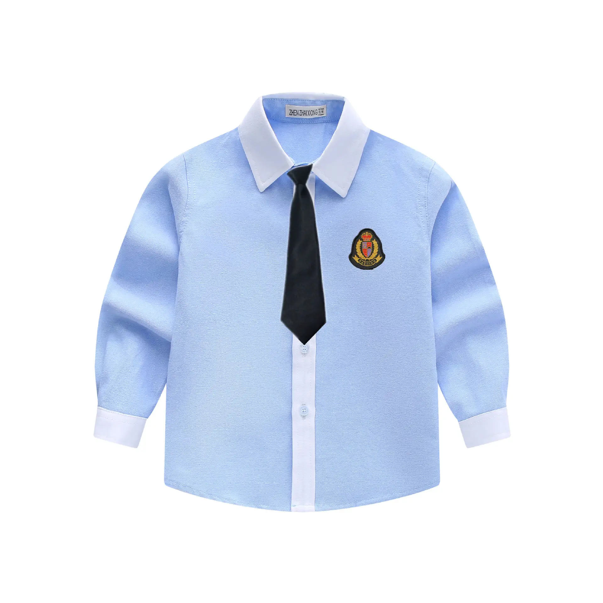 Men's Embroidered Light Blue Shirt with Tie for Boys Girls - Image 5