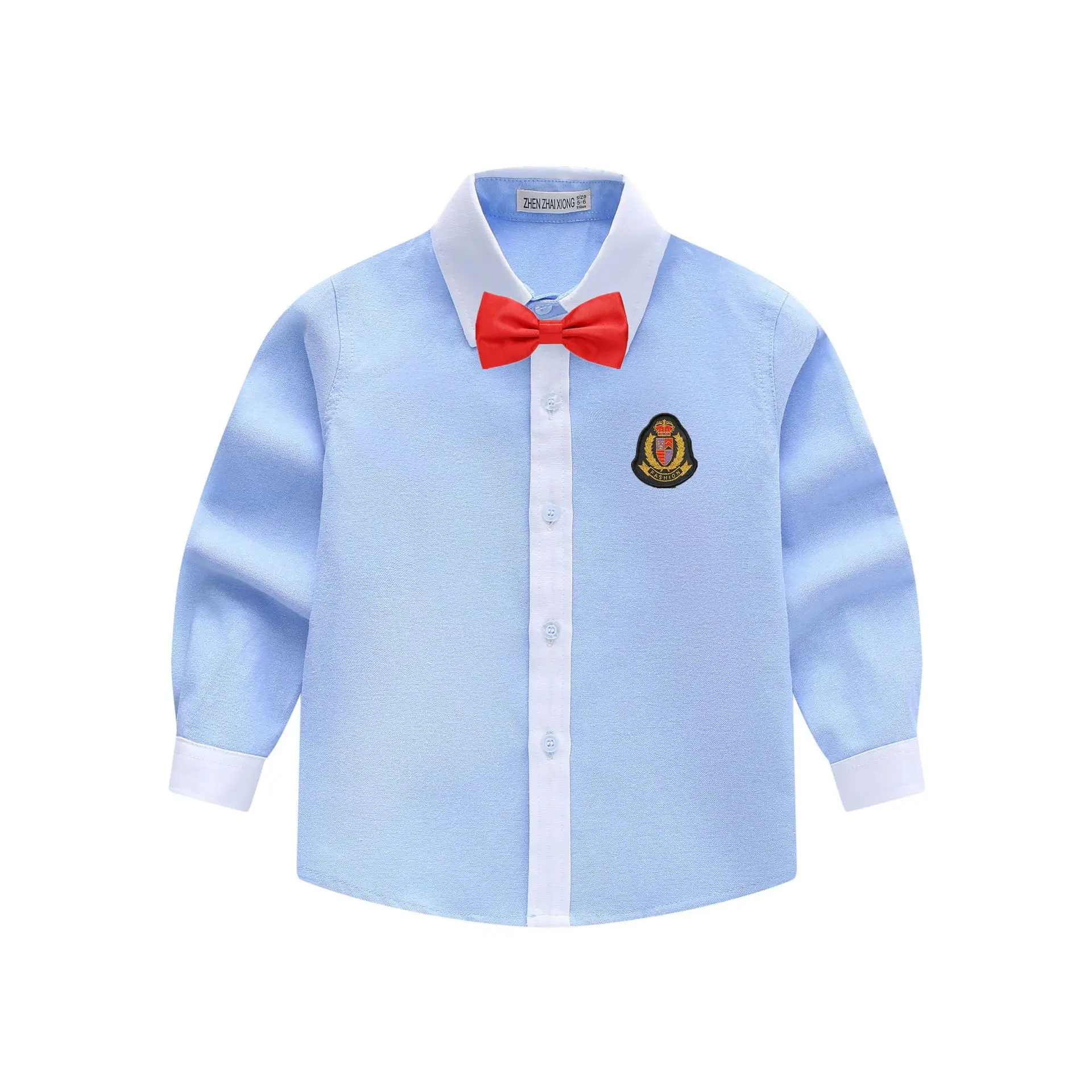 Men's Embroidered Light Blue Shirt with Tie for Boys Girls - Image 2