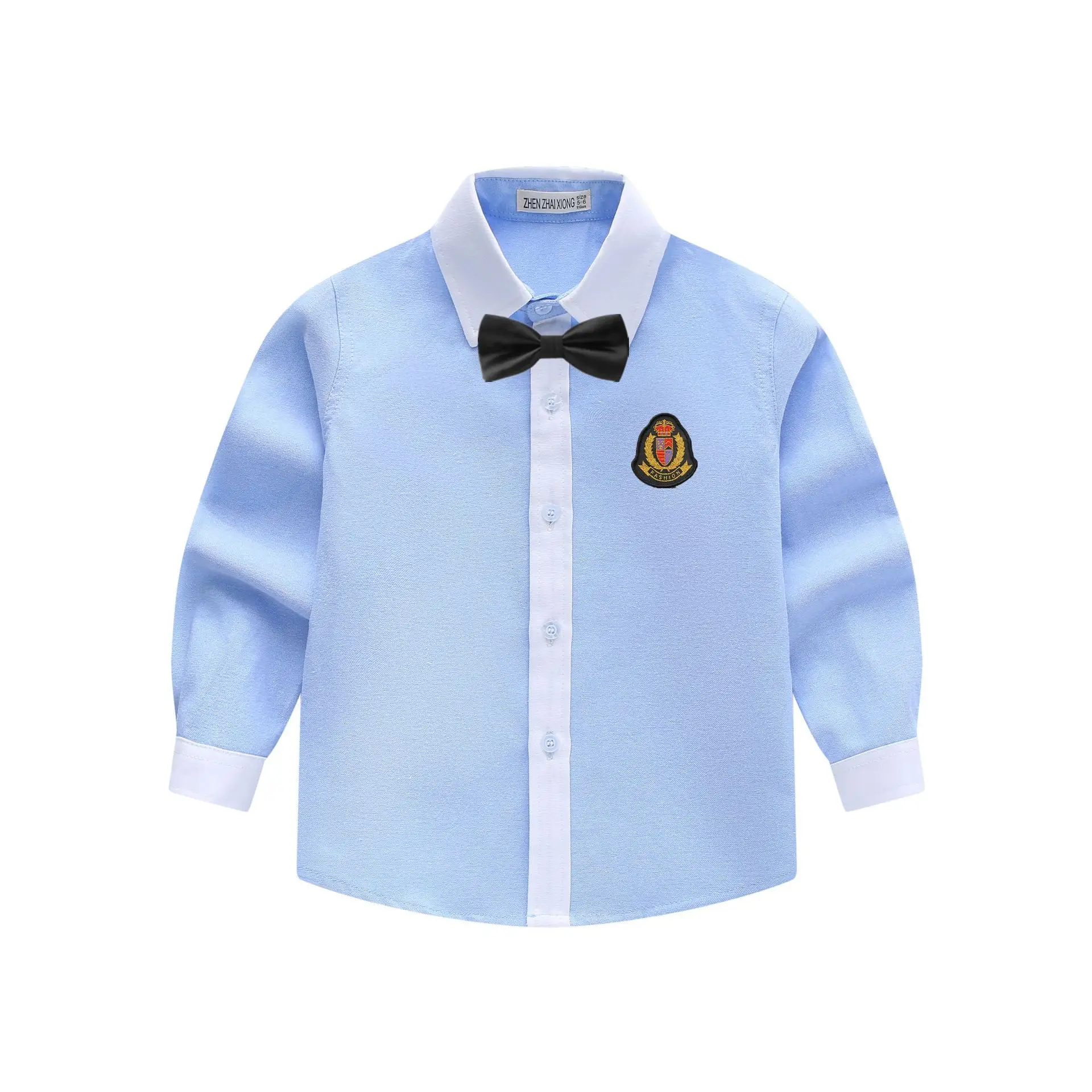 Men's Embroidered Light Blue Shirt with Tie for Boys Girls - Image 3