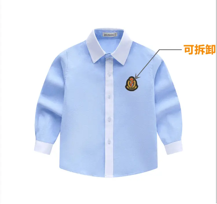 Men's Embroidered Light Blue Shirt with Tie for Boys Girls — feature 1
