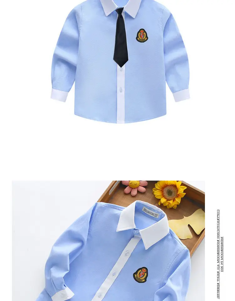 Men's Embroidered Light Blue Shirt with Tie for Boys Girls — feature 7