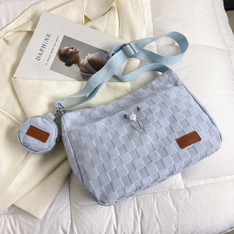 2023 Korean Style Light Blue Shoulder Bag with Crossbody Strap