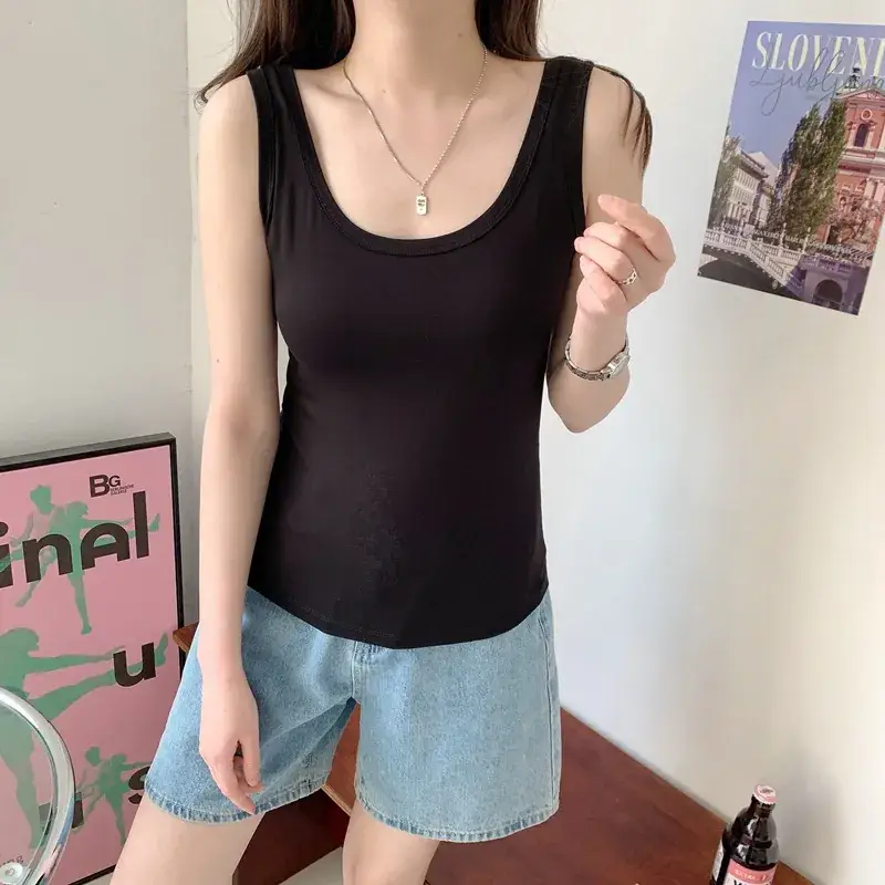 Summer U-Neck Slim Fit Sports Vest Solid Black - Image 14