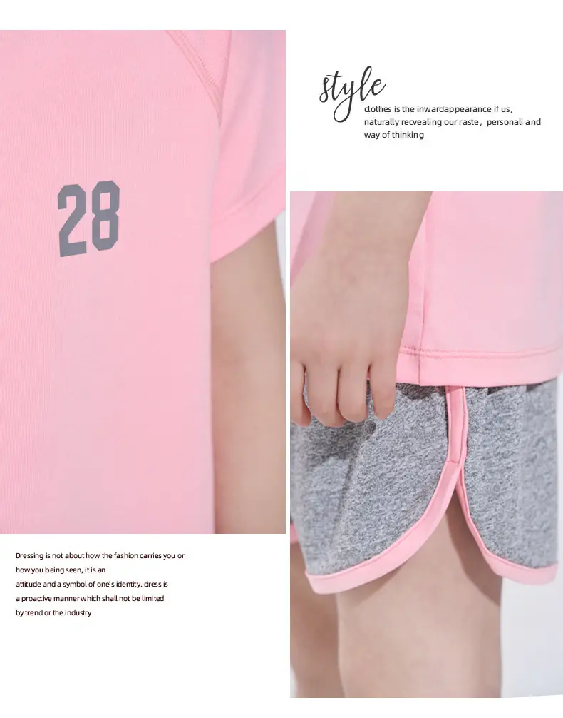 Children's Pink 2-Piece Sports Suit Short Sleeve — feature 19