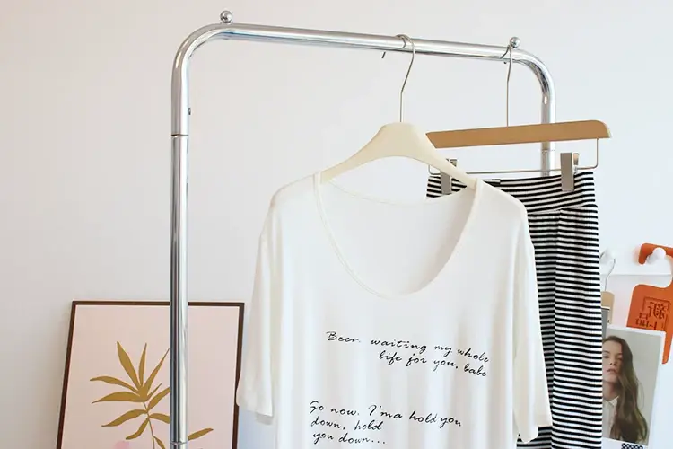 Women Large Neckline Modal T-Shirt Grey Letters Casual Summer — feature 10