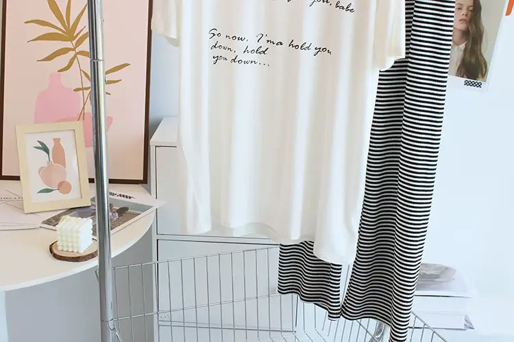 Women Large Neckline Modal T-Shirt Grey Letters Casual Summer — feature 11