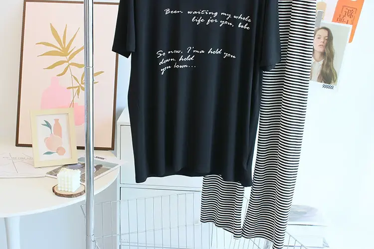Women Large Neckline Modal T-Shirt Grey Letters Casual Summer — feature 19