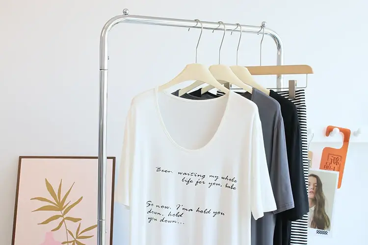 Women Large Neckline Modal T-Shirt Grey Letters Casual Summer — feature 3