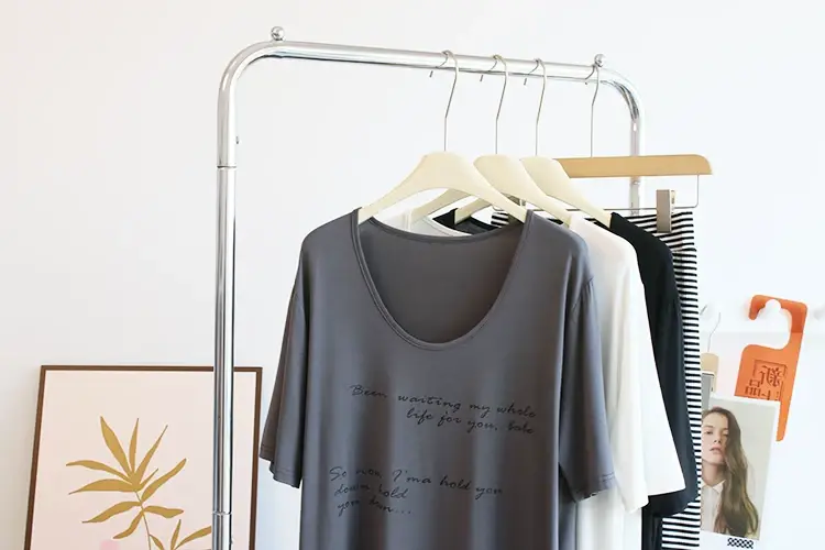Women Large Neckline Modal T-Shirt Grey Letters Casual Summer — feature 7