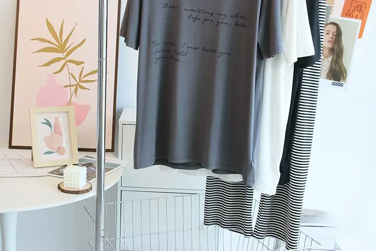 Women Large Neckline Modal T-Shirt Grey Letters Casual Summer — feature 8