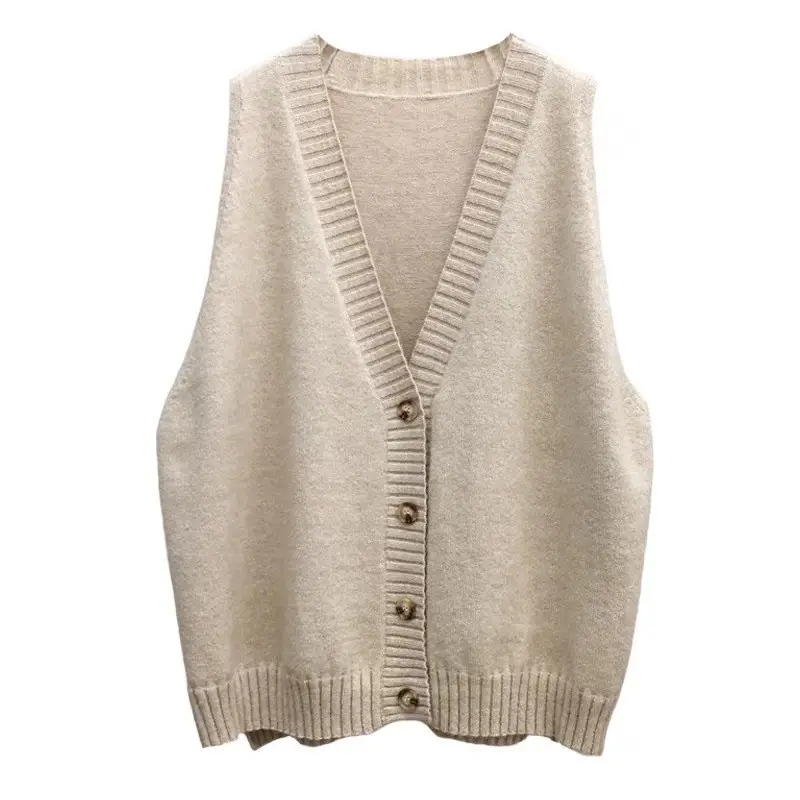Women's V-Neck Knitted Sweater Vest Cream - Image 10