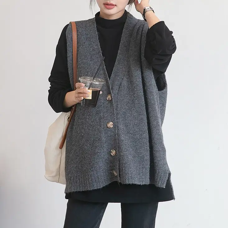 Women's V-Neck Knitted Sweater Vest Cream — feature 12