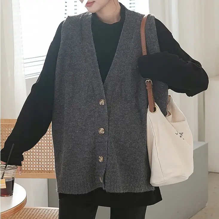 Women's V-Neck Knitted Sweater Vest Cream — feature 6
